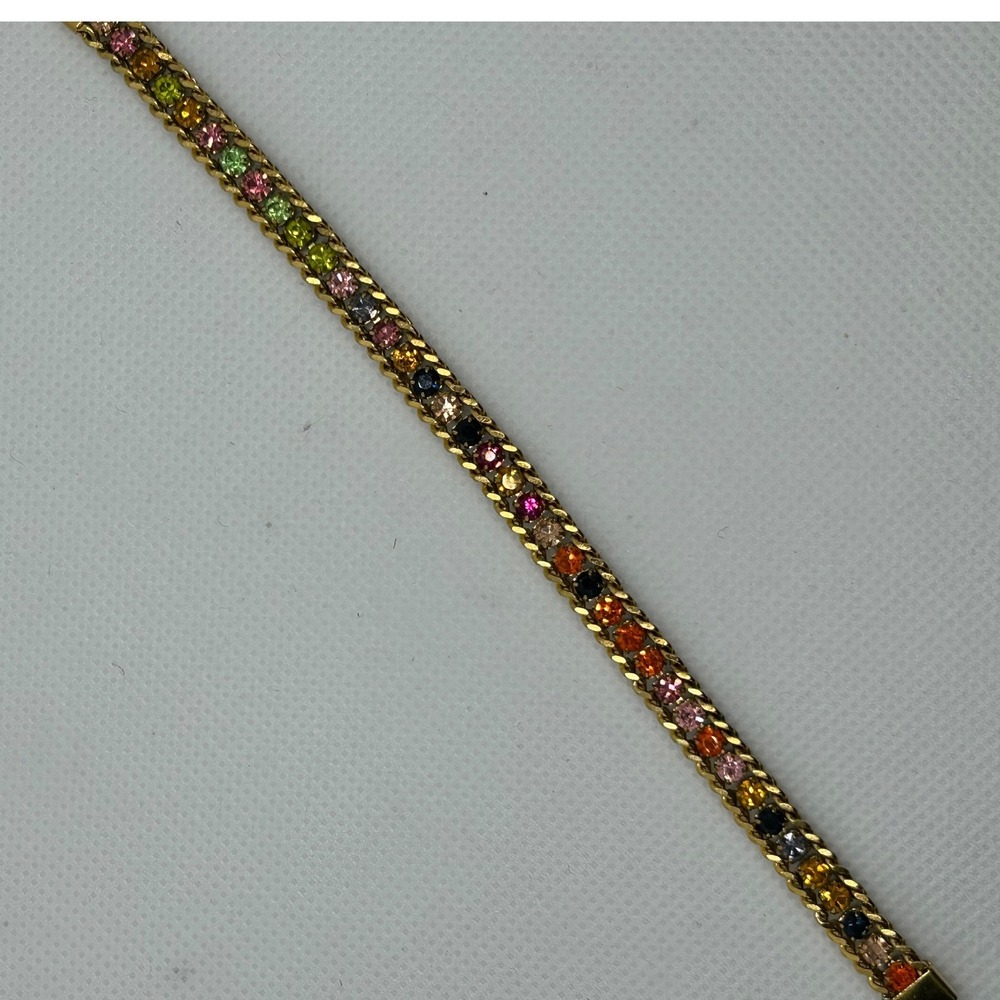 Gold Tone Multi Color Crystal Chain Bracelet Womens Adjustable Rainbow Jewelry